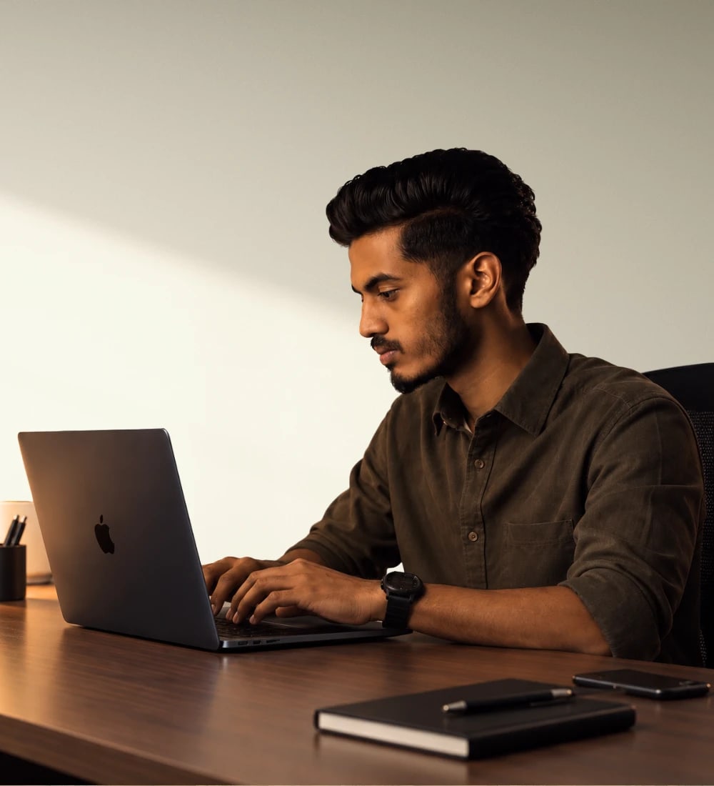 Joyson Johnson working on campaigns at his desk